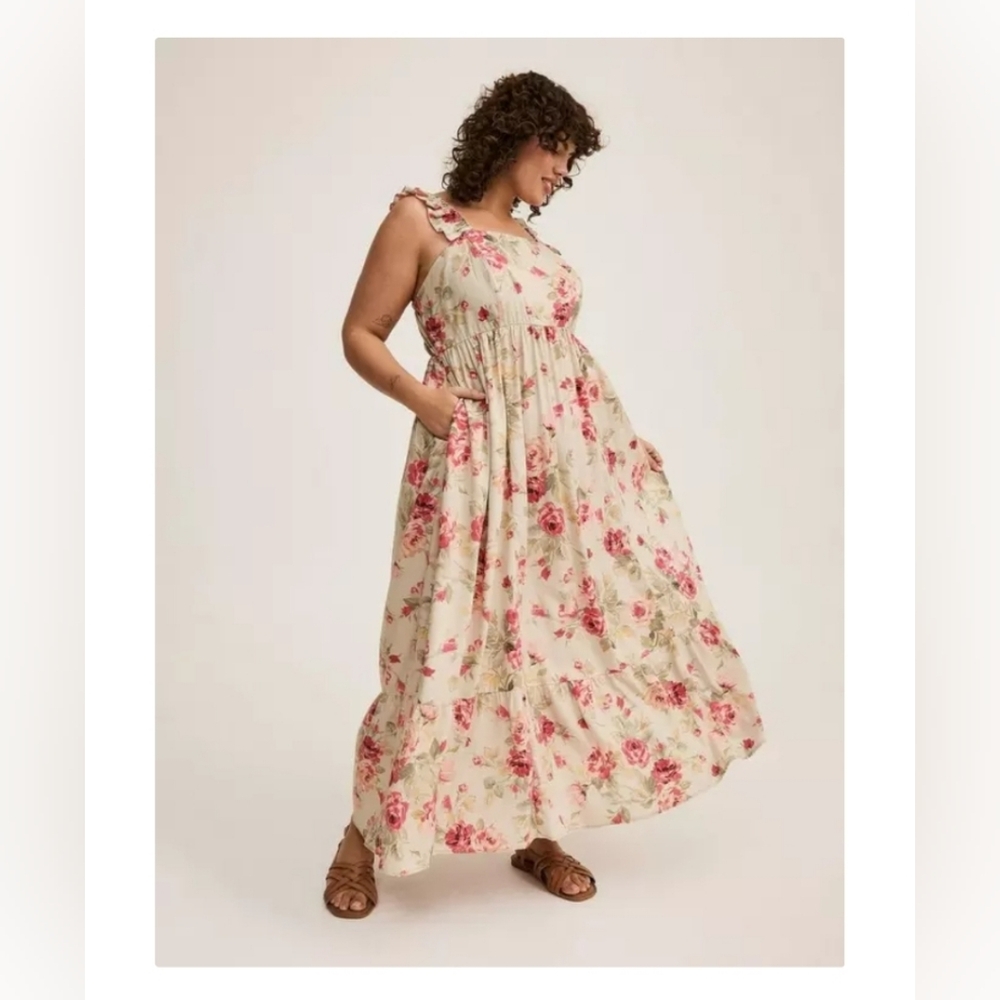 Maxi Challis Ruffle Strap Tiered Dress Floral Size 3X NWT! Steph roses floral ce